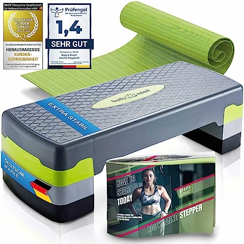 Body & Mind® Aerobic Steppbrett Elite 3-Stufen Stepper Step-Bench mit gratis...